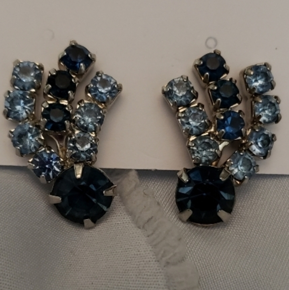 Elegant Blue Crystal Earrings Screw On